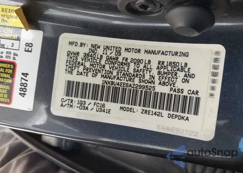 2010 Toyota Corolla Le из США, поврежденный, VIN 1NXBU4EE6AZ299525